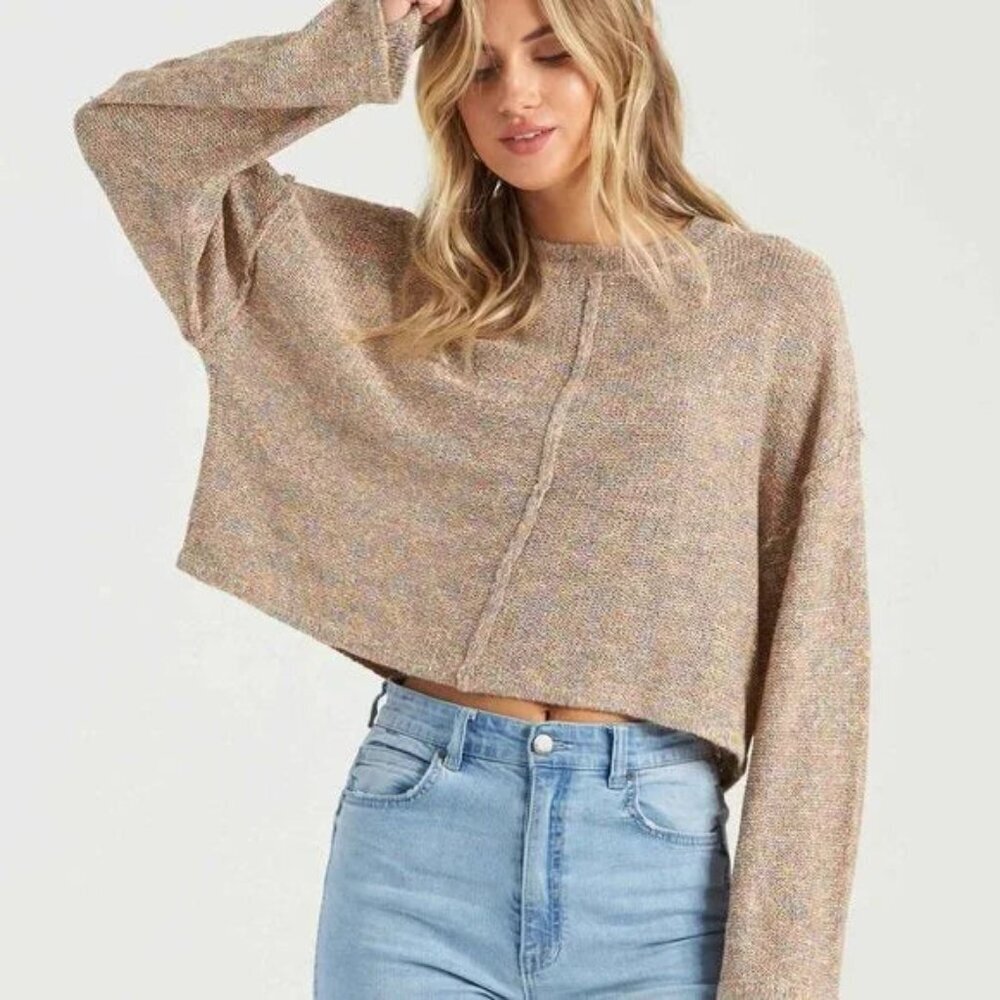 Billabong Multicolor Cropped Marled Knit Sweater | Size Large